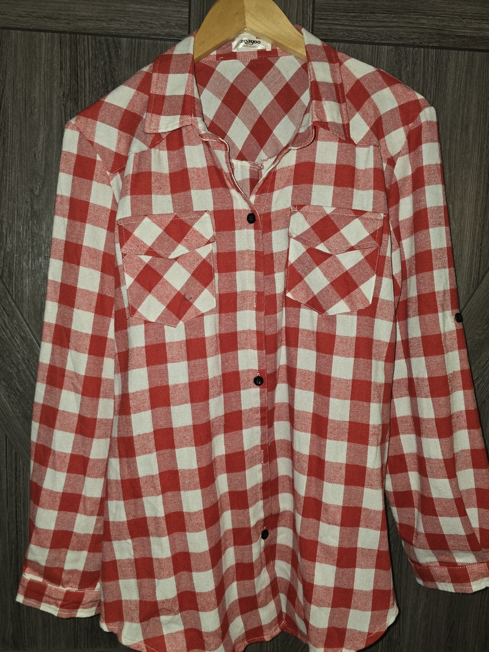 zeagoo Red and White Check Plaid Shirt